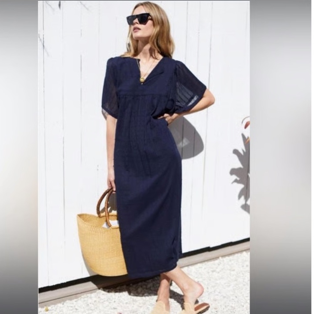 Emerson Fry India Collection Asalie Midi Dress Maritime Blue Swiss Dot Size S